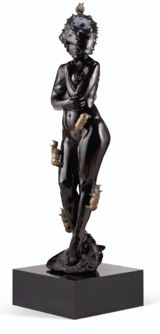Roberto Fabelo – Rinocerontes Romanticos sculpture bronze and stainless steel 198.1 x 61 x 61 cm Executed in 2017 Edic 9 and 3 P/A Signed, 7/9
